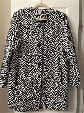 Chico's Black and White Patterned Pea Coat